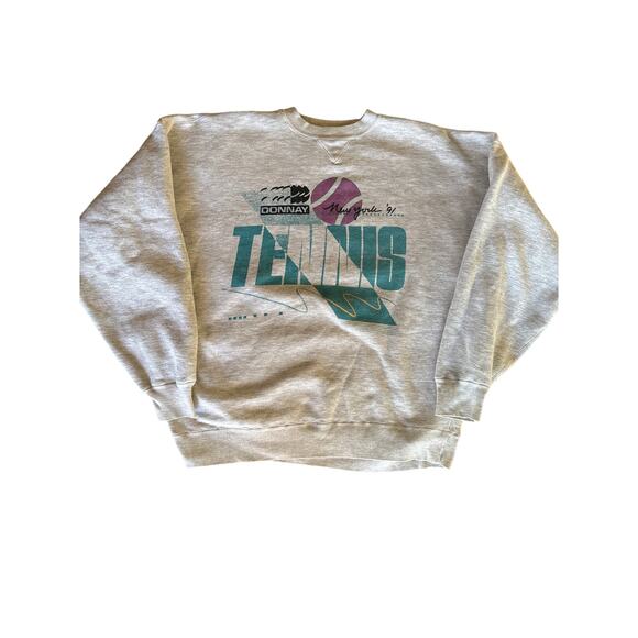 Vintage ‘91 Donnay Tennis New York Heather Gray XL Crewneck Sweatshirt - Picture 1 of 8